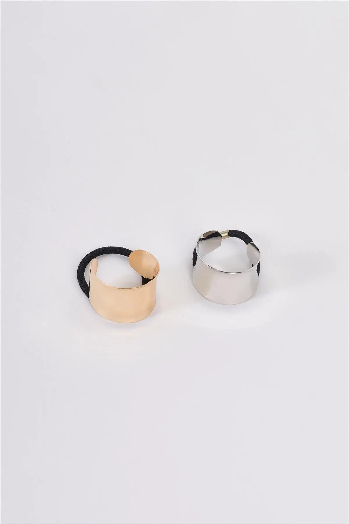 3pcs Silver Bent Open Cuff Metal Plate Elastic Hair Tie