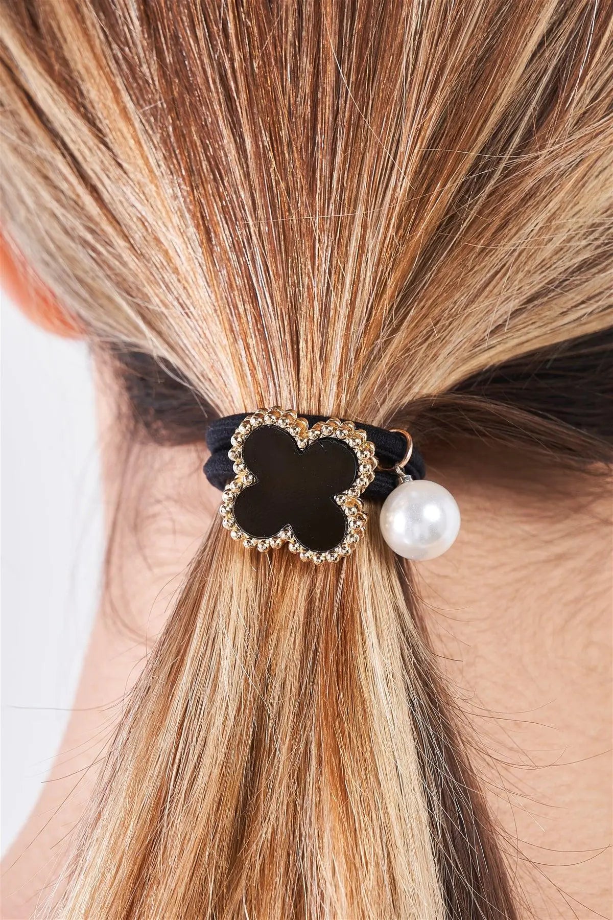 Black Onyx &amp; Yellow Gold Pearl Hair Tie 3 Pieces