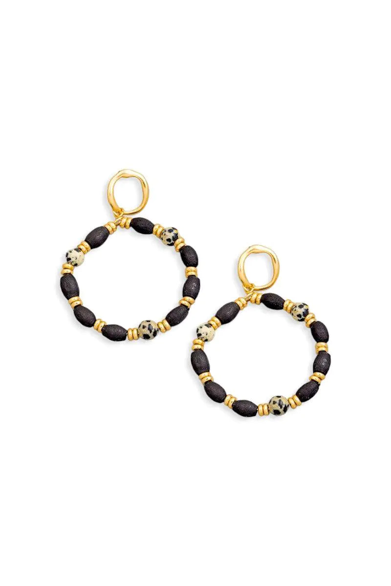 Boho Wood &amp; Natural Stone Beads Earrings
