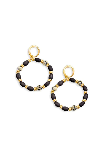 Boho Wood &amp; Natural Stone Beads Earrings