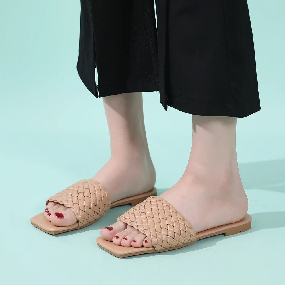 Braided Slip on Flats Slides Sandals