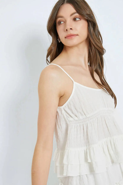 Linen Boho Ruffle Tiered Crop Top