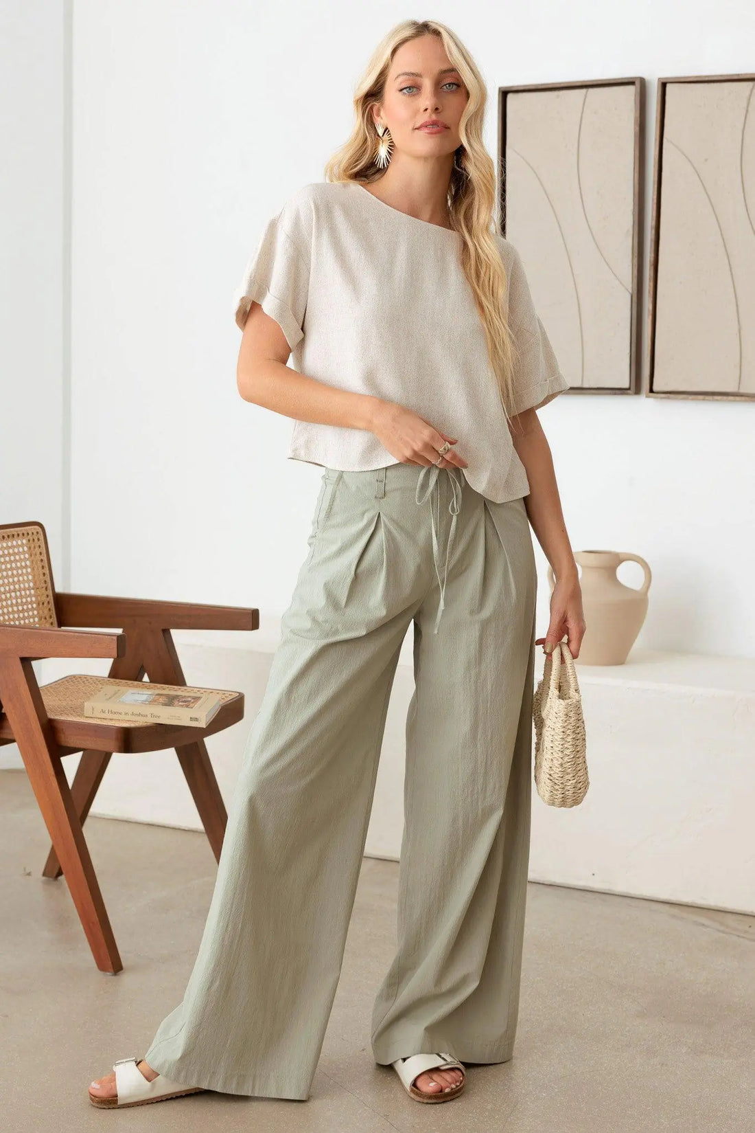Linen Short Sleeve Open Back Top