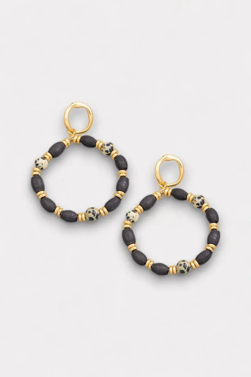 Boho Wood &amp; Natural Stone Beads Earrings