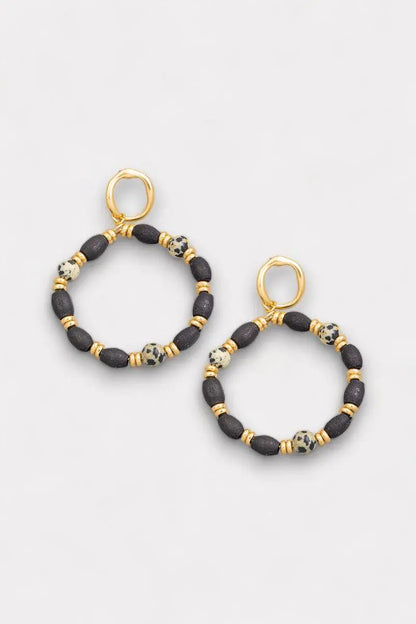 Boho Wood &amp; Natural Stone Beads Earrings